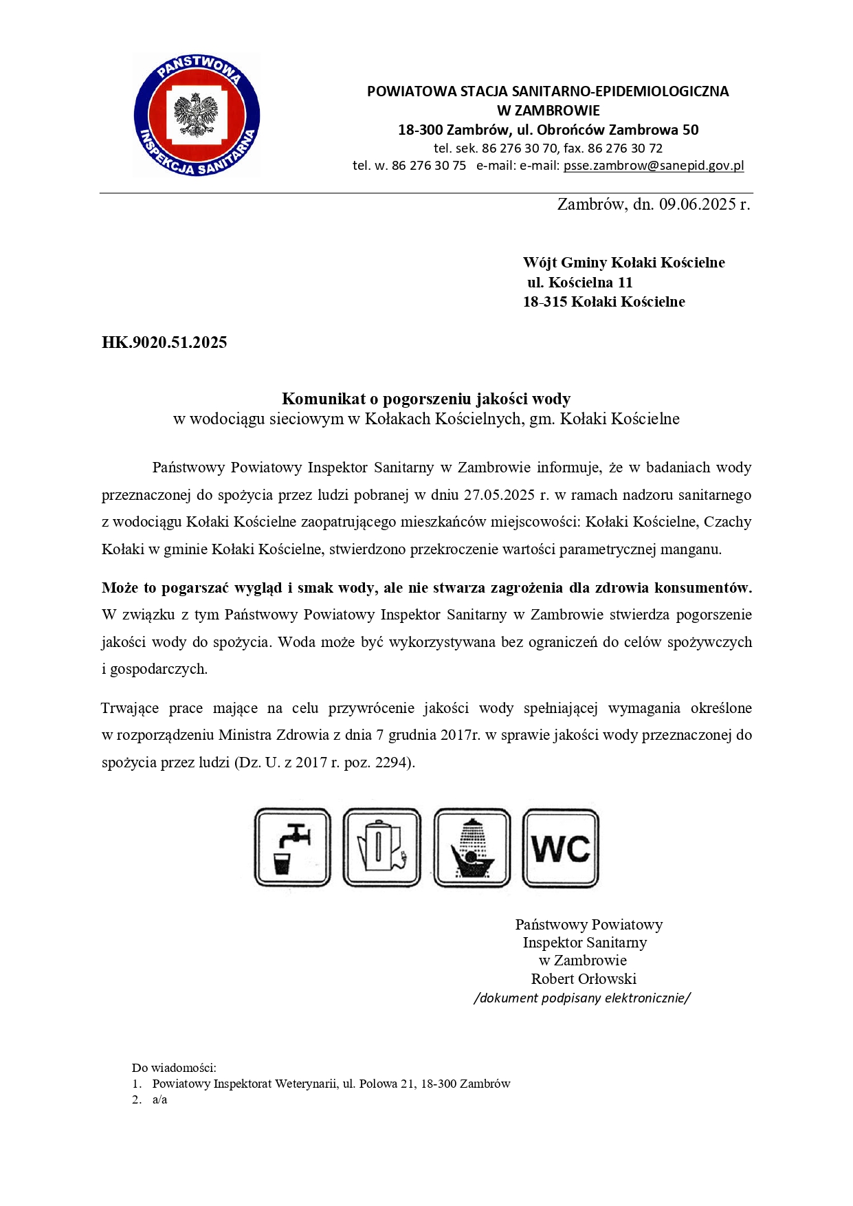Komunikat o pogorszeniu jakości wody w. Kołaki Kościelne mngan page 0001