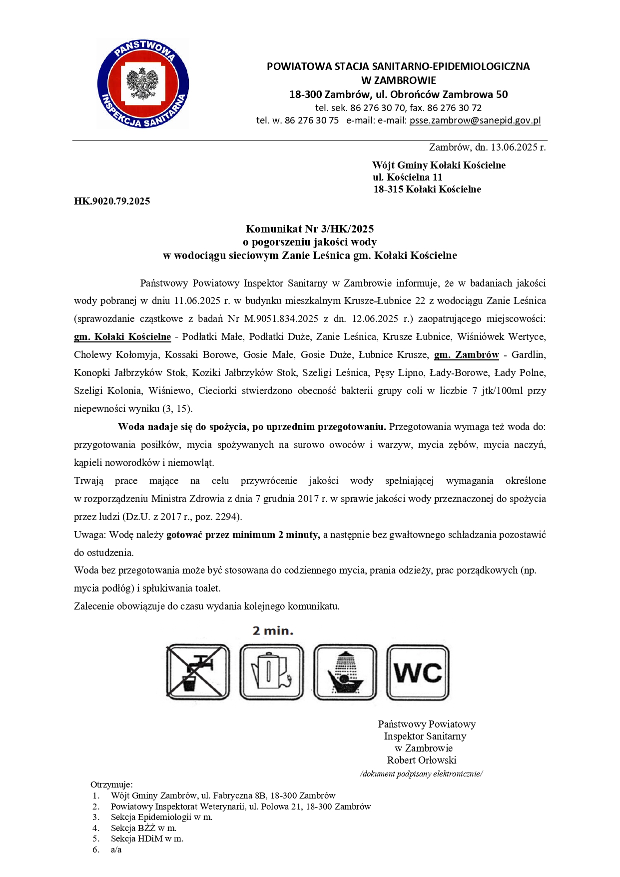Komunikat o pogorszeniu jakości wody w wodociągu Zanie Leśnica 1 page 0001