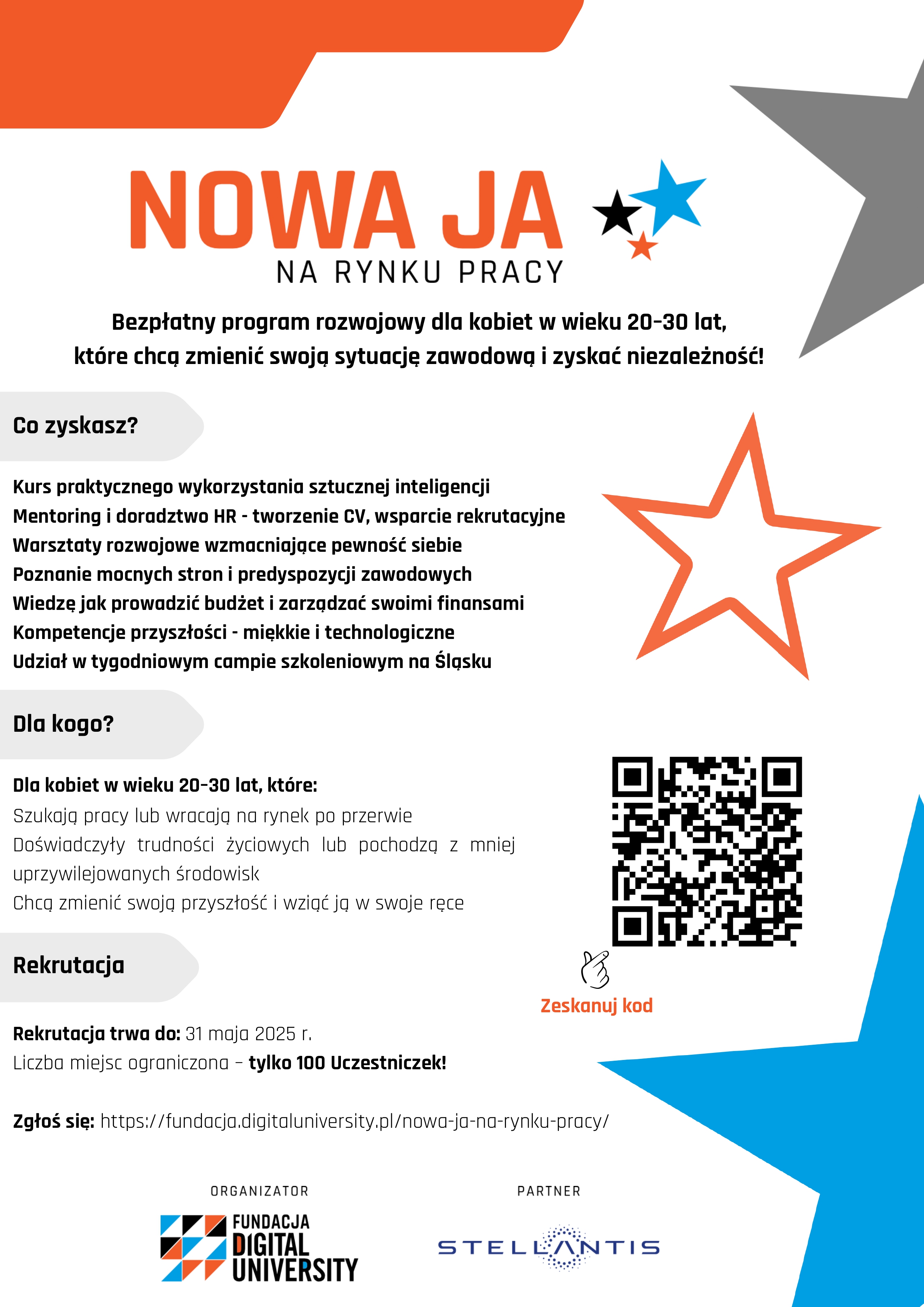 Bezpłatny program rozwojowy dla młodych kobiet w wieku 20–30 lat „Nowa JA na rynku pracy – droga ku przyszłości” 
